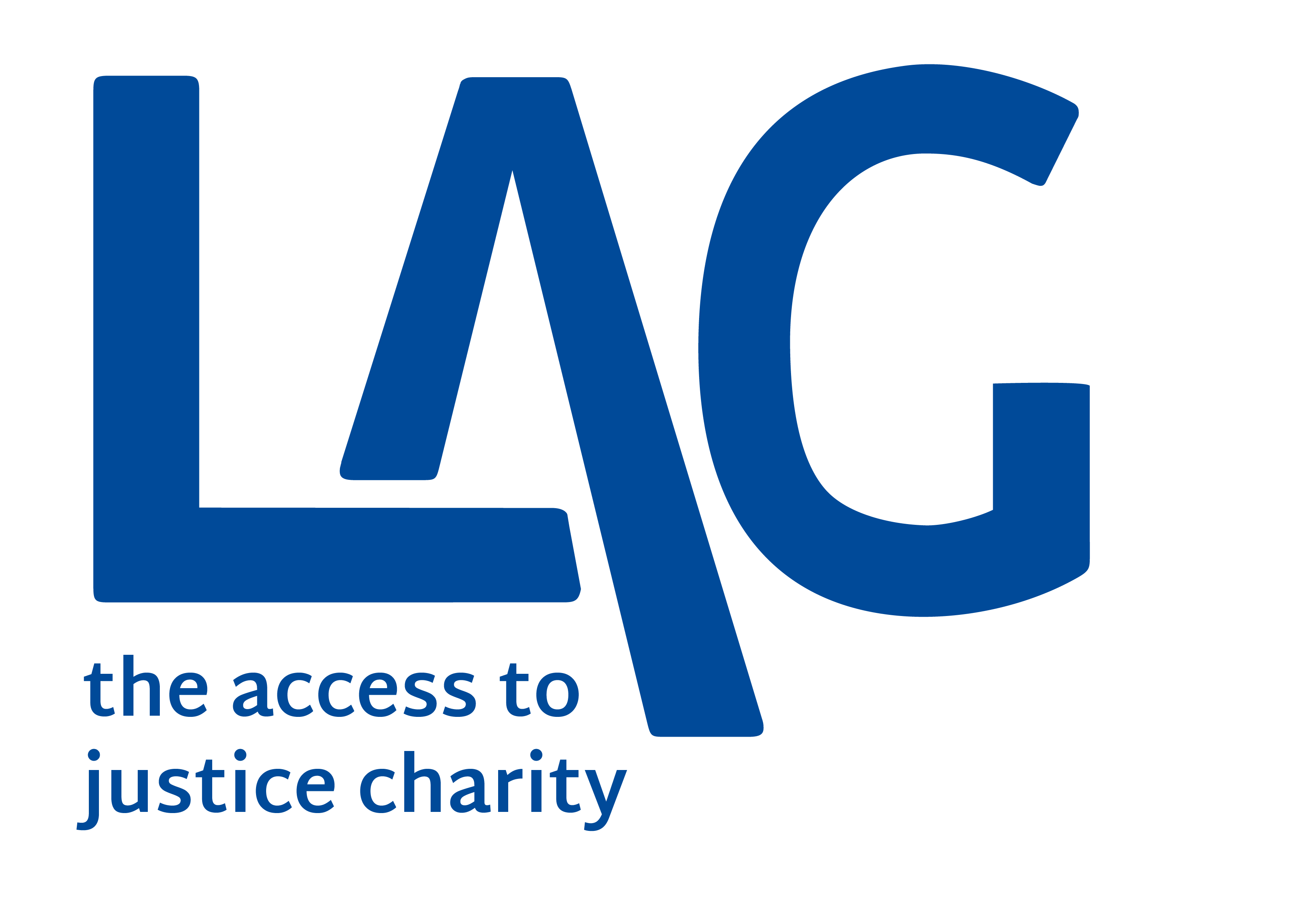 Blue logo reading "LAG, the access to justice charity"