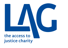 Blue logo reading "LAG, the access to justice charity"